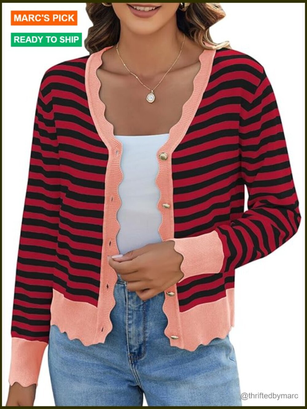 Lightweight V-Neck Button Print Cardigan Open Front